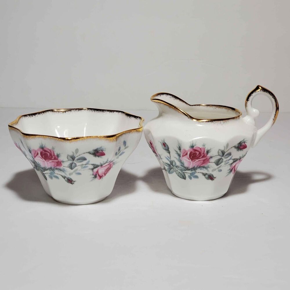 Salisbury Sugar Bowl and Creamer Pink Roses Vintage